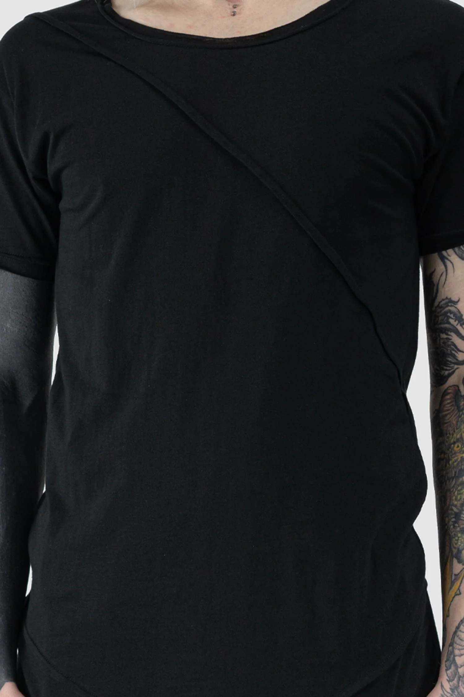 Black Asymmetrical Detailed Bamboo Cotton T-Shirt - Image 3