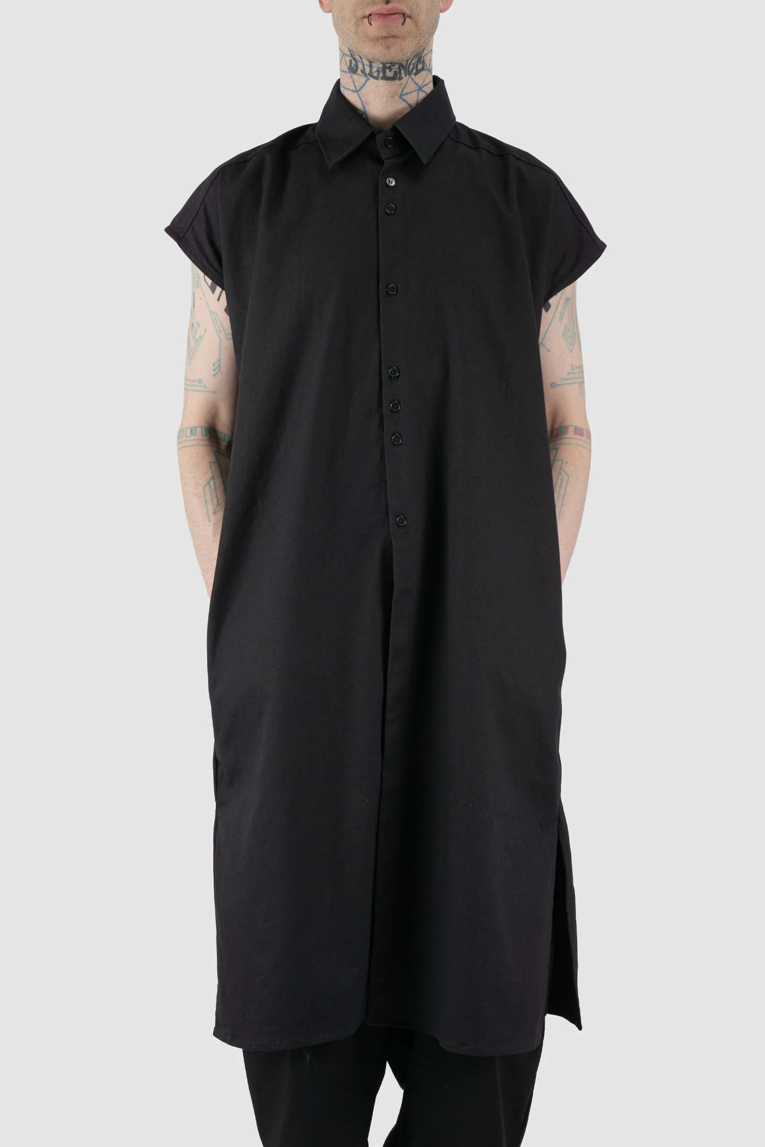 Black Long Sleeveless Shirt Vest - Image 7