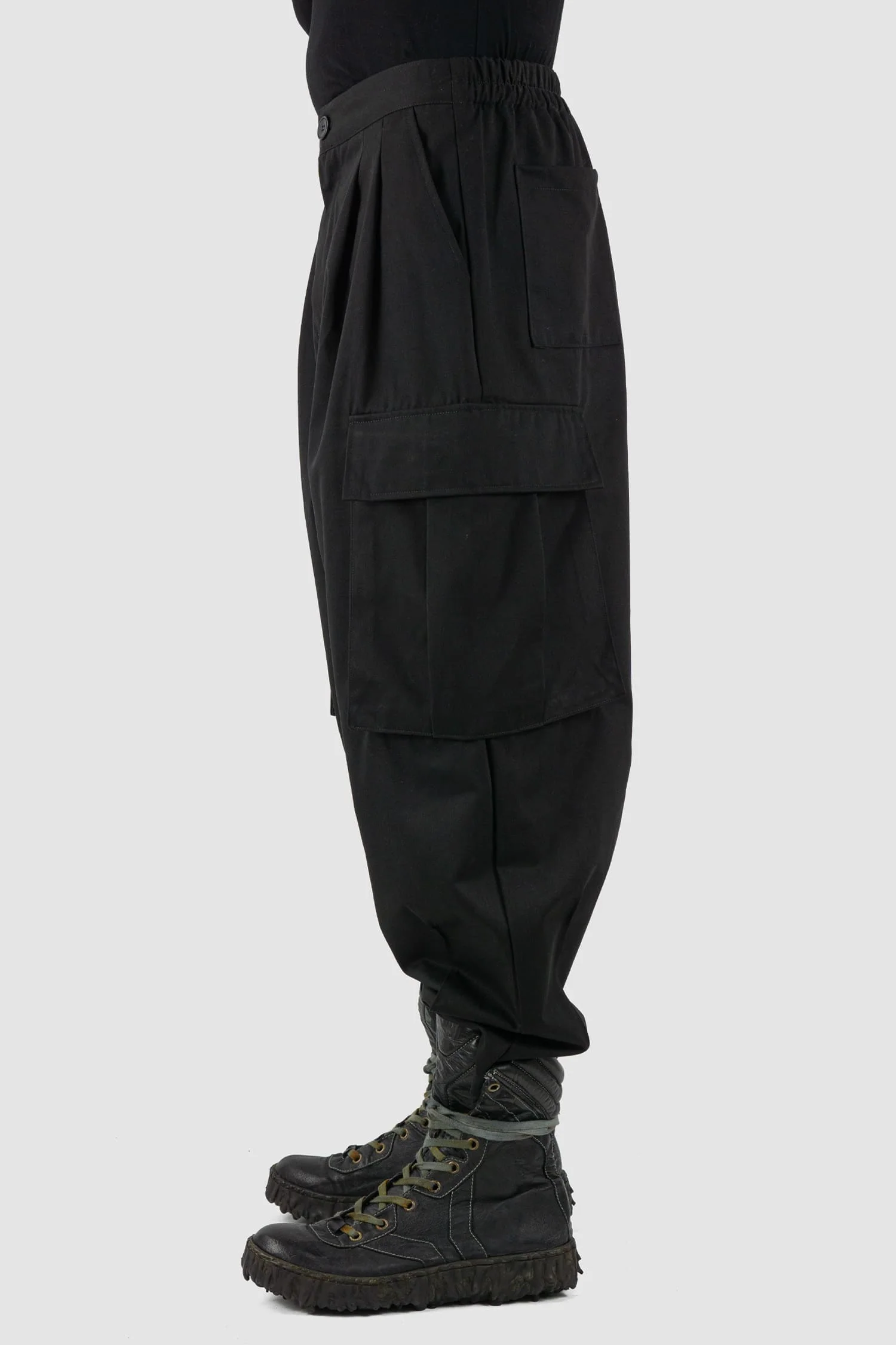 Black Shortened Military Cargo Pants - Image 3